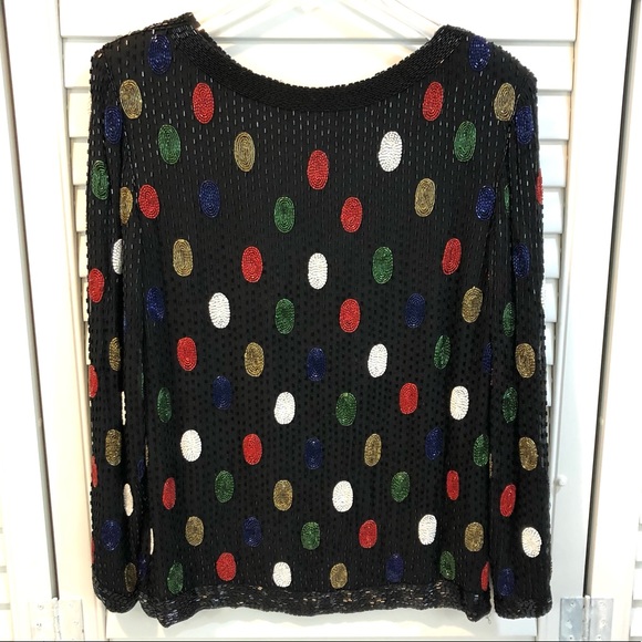 Vintage Beaded Black Silk Top - Picture 4 of 10